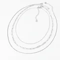 Three-piece layered silver stainless steel necklace set with paperclip and box chains - Three-Layer Layered Necklace / Silver Necklace (D1444)