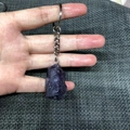Irregular raw purple crystal gemstone keychain with silver metal ring and chain - Amethyst