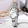 Elegant silver oval quartz watch for women with a sleek metallic bracelet band - Silver Band Silver Case White Dial