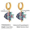 Detailansicht bunter Fisch-Ohrringe mit Maßangaben und Materialeigenschaften aus Edelstahl - Blau Rosa Bunter Fisch Stil (YYE025234-G)