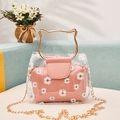 Transparent PVC handbag with pink daisy print inner pouch and gold cat ear handles - Pink