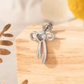 Silver bow heart stud earring with clear gemstone in a Korean minimalist style - Single Piece / Light Sea Blue (A324-4#)