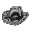 Western straw cowboy hat with black and white stripes and a metal bull head buckle - One Size(56-58cm) / Black & White with Windproof Rope (Star Bull Head)