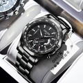Business men's chronograph watch with matte black steel band and tachymeter dial - All Black Band Black Face