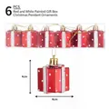 6er-Set rote und weiße bemalte 4cm Weihnachtspaket-Anhänger mit goldenen Schnüren - 4cm Rot-Weiß Bemalte Geschenkbox-Ornamente (6er-Set)