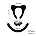 3-piece black plush cat ear headband set with bell choker and long tail accessory - Stuffed Fur All Black Cat 3pcs Set (with Gold Bell Choker)