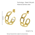 Detail view of 25mm C-shaped chain earrings in 18K gold plated stainless steel - Chain Hoop Style (789)
