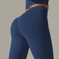 Navy blue seamless ribbed high waist yoga leggings with scrunch butt lift feature - S / Bottoms / Dark Blue