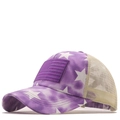 Gorra trucker morada con bandera americana, estrellas y malla transpirable beige - Ajustable / Estrella Púrpura (02)