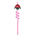 Pink curly straw featuring a red and green Christmas sweater ornament on a white background - Car Sweater / Pink