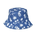 Blue cotton bucket hat with white coconut tree prints for summer sun protection - 58cm / Blue