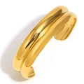 Minimalist double-layered 18K gold plated stainless steel open bangle with glossy finish - Double-layer Wide Surface (B0638) / Gold