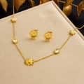 Parure de bijoux en acier inoxydable doré avec pendentifs soleil et étoiles - Ensemble 2 pièces Collier Boucles d'oreilles