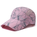 Pink quick-dry baseball cap with grey geometric pattern and breathable mesh sides - Pink
