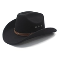 Classic black felt cowboy hat featuring a brown faux leather band and metal ventilation eyelets - M (56-58cm) / Black