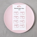 Set of 8 rose gold heart envelope paper clips on white display card for stationery - Pink Envelope / Set of 8