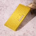 Bright yellow long wallet with crocodile texture and golden metal clasp decoration - Yellow
