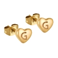 Boucles d'oreilles cœur dorées avec finition polie et gravure de la lettre G minimaliste - Lettre G