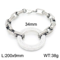 Silver chunky chain bracelet with sparkling crystal paved circle charm for women and men - Steel Bracelet (KB155830-Z)