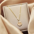 Elegant gold-plated necklace with a shell-shaped pendant and shimmering gemstone - 18#XL1470-117