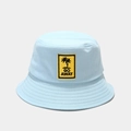 Close-up of light blue bucket hat with yellow GO AWAY palm tree embroidery detail - M (56-58cm) / Light Blue