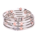 Mehrlagiges Wickelarmband mit rosa Zebrastein, Silberröhren und Rosenblüten-Anhängern - Rosa Zebrastein