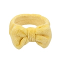 Soft yellow plush bow headband for face washing, made of coral fleece material - Yellow