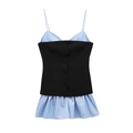 Vestido ajustado de retazos con corpiño negro de botones y falda a rayas azules - XS / Azul Negro