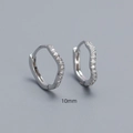 S925 silver wavy huggie earrings with white zircon inlays and 10mm outer diameter - 10mm Platinum Color