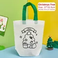 Christmas tree DIY coloring tote bag made of non-woven fabric with green handle - Christmas Tree