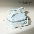 Beauty case jacquard verde menta con manico a fiocco e ricami floreali fini - Piccola Borsa a Barile / Verde