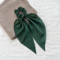 Elegant dark green satin scrunchie with long ribbons and smooth silky texture - 9# Green