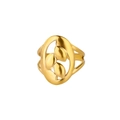 Elegant 18k gold plated punk ring featuring a hollow oval shape and leaf design - Adjustable Open