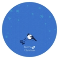 Blue fabric-textured Christmas tree skirt with festive bird and berry illustration - Blue Gradient Bird Style (Blue Tree Skirt)