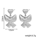 Minimalist silver bow heart earrings in polished finish showing size 2.0x1.5cm - BE45655AW0 Silver Heart Bow