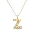 Letter Z pendant necklace in gold finish with hammered texture and cubic zirconia crystals - Letter Z