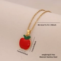 Collier en acier inoxydable doré avec pendentif pomme rouge et feuille verte - 5# Pomme