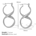 Pendientes de aro retorcidos abstractos en plata y acero inoxidable de alta calidad para mujer - Color Acero