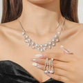Elegant bridal jewelry set with silver wave necklaces and pearl teardrop earrings - Wave Grid Pearl Silver 2-Piece Set(DTN14026865S)