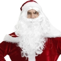 Panoplie de Père Noël avec perruque blanche bouclée, barbe longue, lunettes et costume rouge - Taille unique / Accessoires Barbe et Perruque