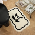 Plush bathroom mat with black and white rose pattern in irregular wavy shape design - Single Heart-White