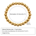 Bracciale regolabile con perline dorate da 8mm in acciaio inox con misure dettagliate - Diametro perla 8mm