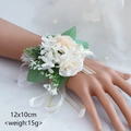 White and champagne artificial rose wrist corsage with ribbons, size 12x10cm - Champagne Wrist Corsage - Exquisite Style