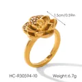 18K gold plated stainless steel rose ring with sparkling crystal petal accents - Rose Flower Zirconia Style (HC-R30594-10)