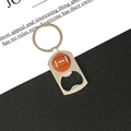 Rugby theme bottle opener keychain with orange ball detail in polished silver finish - Rugby/Bottle Opener