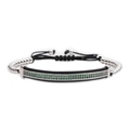 Détail du bracelet réglable en cordon noir avec zircons verts et chiffres romains - Bracelet Simple Zirconium Vert Argent