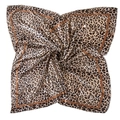 Elegant leopard print satin silk square scarf showing glossy drape and warm brown tones - Recommended Color