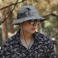 Outdoor camouflage bucket hat with breathable mesh and adjustable drawstring for men - Adjustable / Khaki Ink