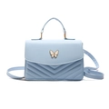 Bolso bandolera azul claro con acolchado en V y hebilla de mariposa metálica dorada - Azul