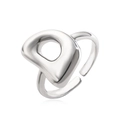 Adjustable minimalist open ring in bright silver finish with abstract hollow design - Letter D